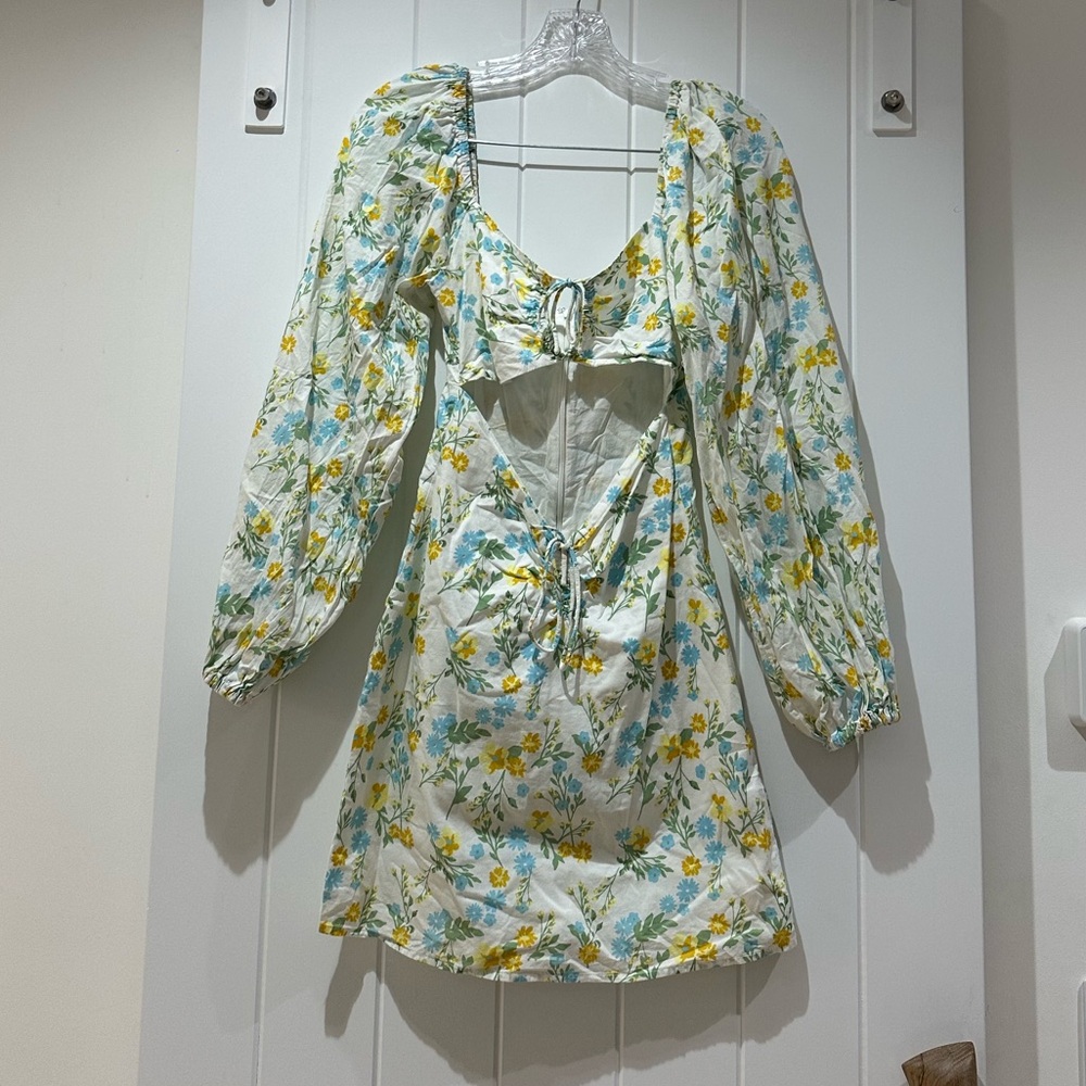 Sabo Skirt Floral Puff Sleeve Cut-out Dress